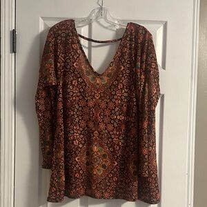 Judith March Bohemian V-Neck Blouse in Rich Brown